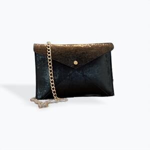 NEW CEJON envelope shoulder bag clutch in black textured
